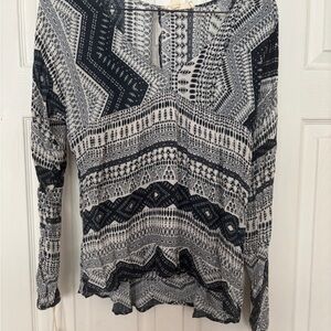 Lovestitch Blue and White Bohemian Long Sleeve Blouse